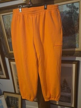 Womens Orange Elastic-Waist Jogger Pants